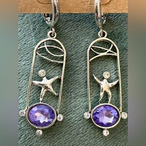 Artistic Silver and Purple Gemstone Earrings